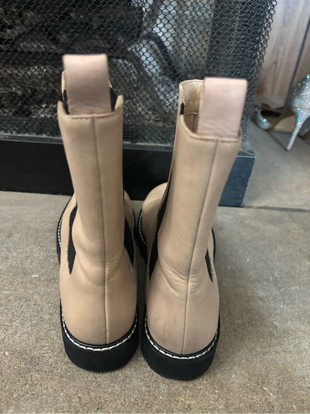 J Crew Gwen Lug-sole High-shaft Chelsea Boots Cream worn 1x size 9 womens